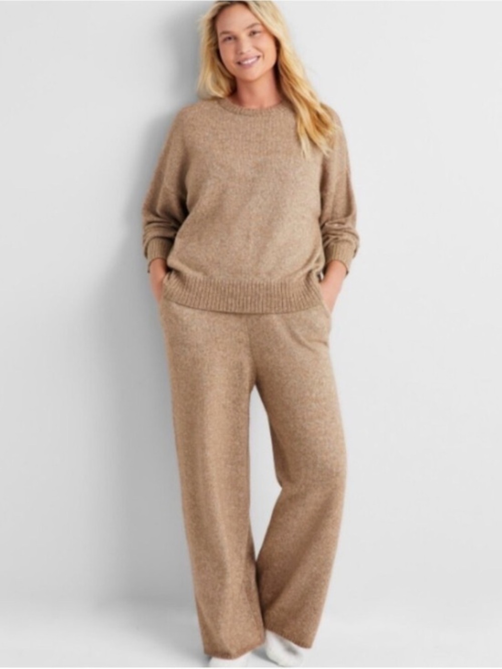 Macy's Women's Cozy Knit Pajama Set in Camel S